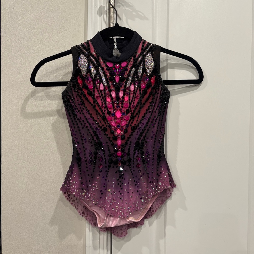 Sparkling Pink and Black Gymnastics Leotard